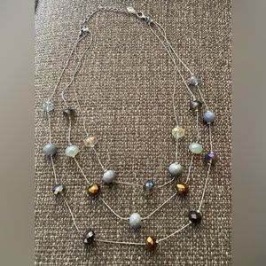 ALI-KAHN NEW YORK Triple Strand, Silver Tone, Faceted Crystal, Bead Necklace